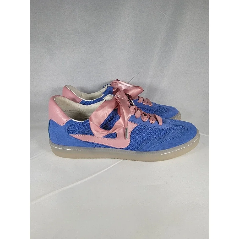 Dolce Vita Notice, Suede & Mesh Size 7 Sneakers Royal Blue w/ pink ribbon lace